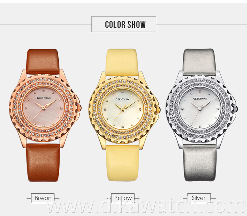 Geekthink 9011 Explosive Hot Selling Diamond Quartz Watch Leather Strap Leather Women Watch Wrist